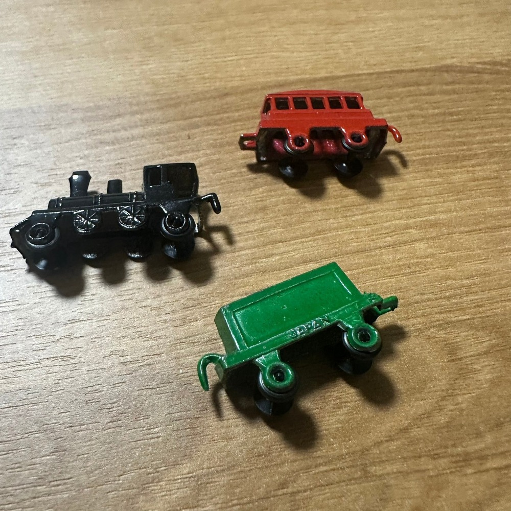 Vintage Miniature Diecast Metal Train Set 3pc Japan Steam Engine Red Green Black
